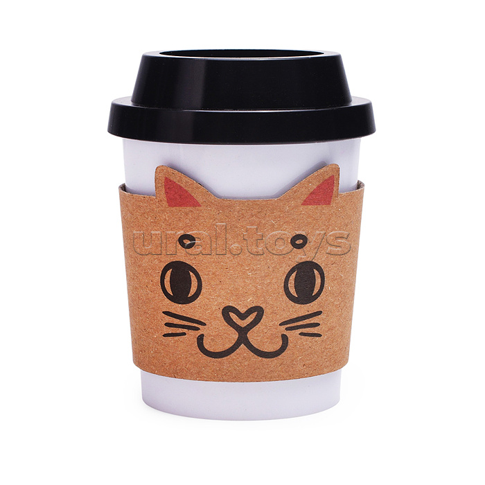 Точилка для карандашей "MooreCafe" 2 отверстия, пластмассовая с контейнером, каждая с индивидуальной маркировкой, с 4-мя разными кошачьими мордочками на капхолдере