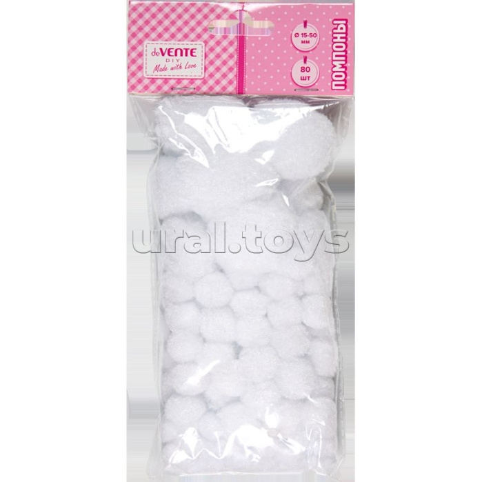 Набор помпонов для творчества "DIY" 80 шт, цвет белый