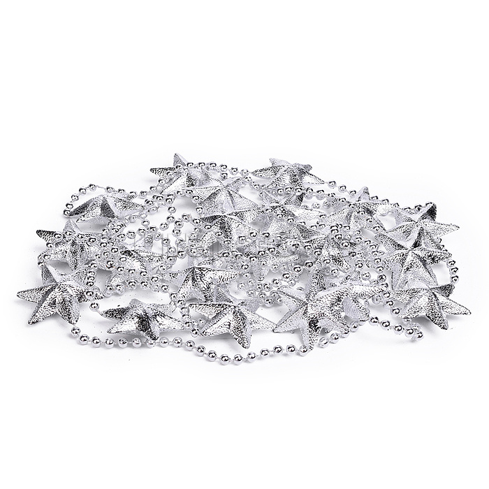 Бусы новогодние "Серебряные" со звёздами (3,5м)в пакете