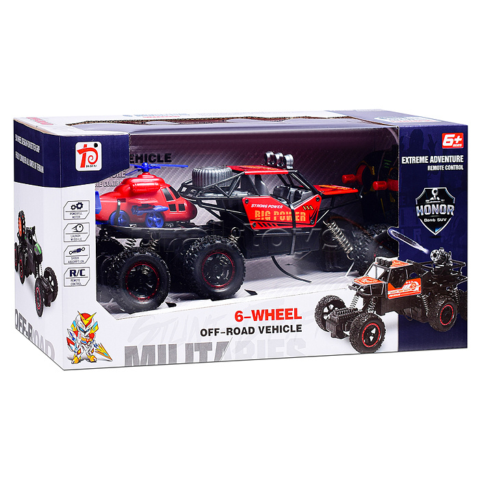 Машина "Багги" с вертолетом р/у, 27 MHz (свет, звук, USB) в коробке