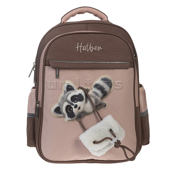 Рюкзак "Лайт. Вот енот"  38х29х14,5см полиэстер нагрудная стяжка светоотраж. 2 отделения 3 кармана