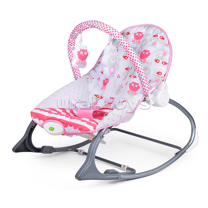 Шезлонг детский "Сова и зайчик" розовый, с вибрацией, в коробке