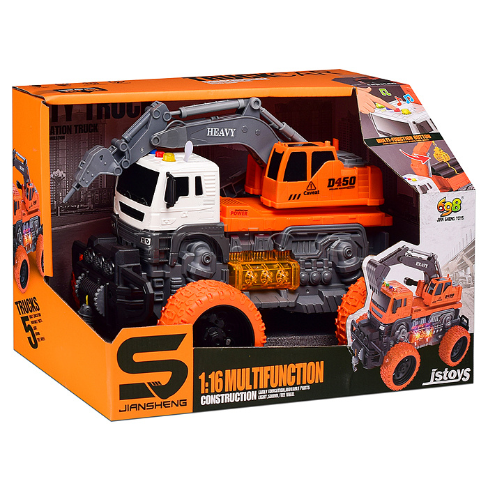 Машина "МегаБур" 1:16 (свет, звук) в коробке (цвет оранжевый)