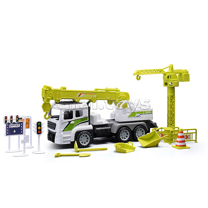 Машина "Кран" с дорожными знаками, в коробке
