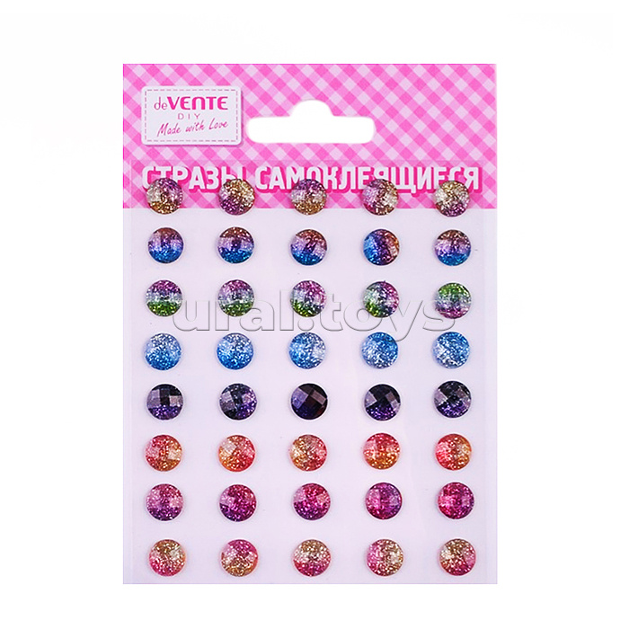 Стразы акриловые самоклеящиеся "DIY Glitter Bubble" 40 шт, 10 мм, радужные с глиттерным напылением, в пластиковом пакете с блистерным подвесом