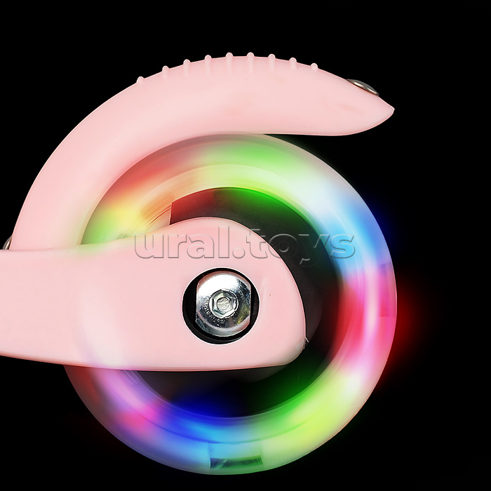 Самокат 3-х колесный ROCKET,колеса PU со светом, светящаяся стойка, ABEC 7, розовый