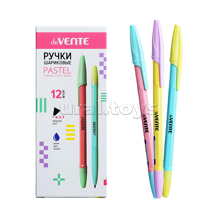 Ручка шариковая "Pastel" d=0,7 мм, шестигранный корпус с рифлёной грип-зоной, цвета корпуса - ассорти в пастельный тонах, сменный стержень, индивидуальная маркировка, в картонной коробке, синяя