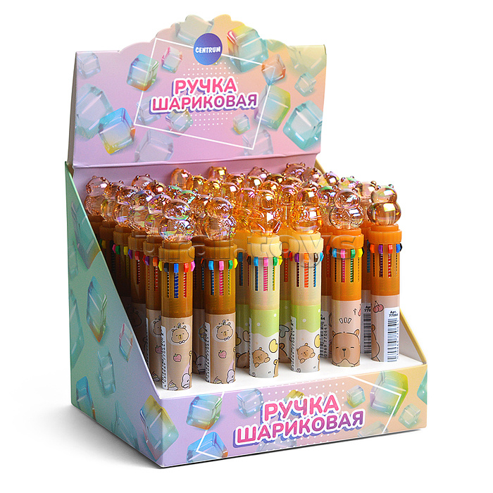 Ручка шариковая автоматическая 10-цветная "Капибара" 0,7 мм, синий, стеклянная серия Ручка шариковая автоматическая 10-цветная "Капибара" 0,7 мм, синий, стеклянная серия