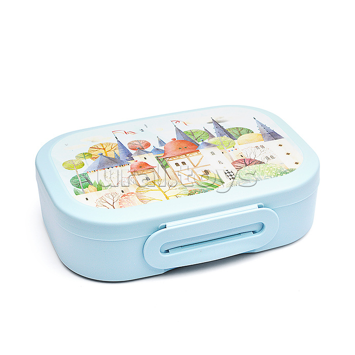 Набор: Ланч-бокс 0,98л и стакан детский с крышкой, петлей и декором 0,4л (Светло-голубой)