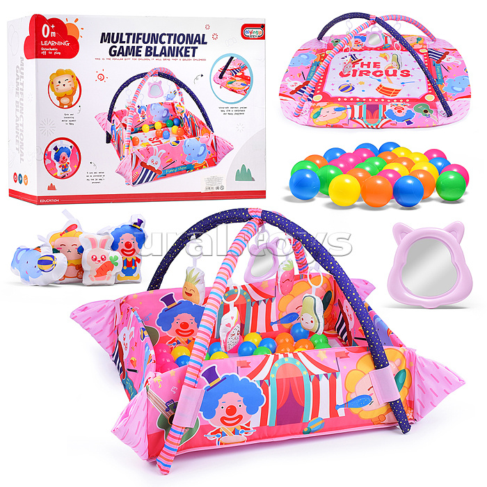 Детский развивающий коврик "Цирк" с бортиками и шариками, в коробке
