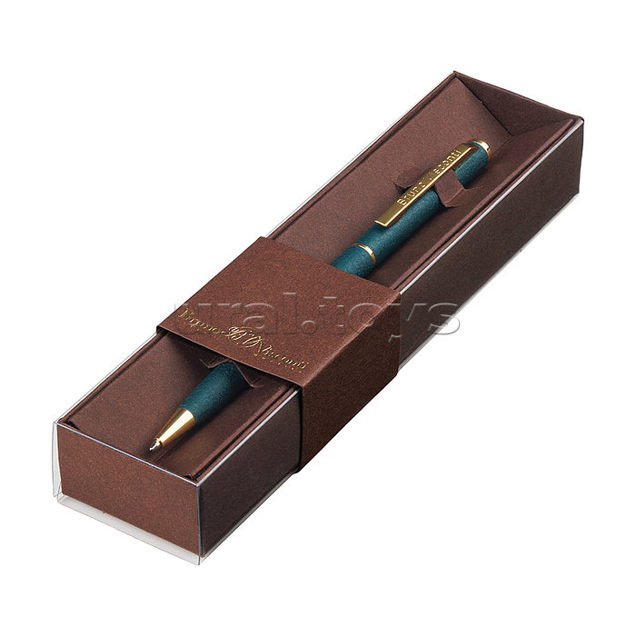 Ручка в футляре "Palermo" автоматическая 0.7 мм, синяя (корпус винтаж зеленый, коричневая коробка)