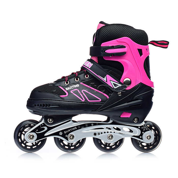 Роликовые коньки раздвижные, PU колёса, размер L, черно-розовые, в сумке