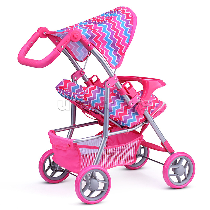 Коляска для кукол прогулочная, металлическая, цветные линии, зигзаг, розово-голубой