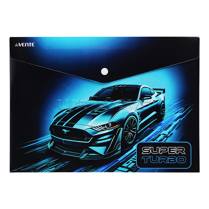 Папка-конверт на кнопке "Super Turbo"  A4 (330x235 мм) 180 мкм, непрозрачная с рисунком, фактура песок, индивидуальная маркировка