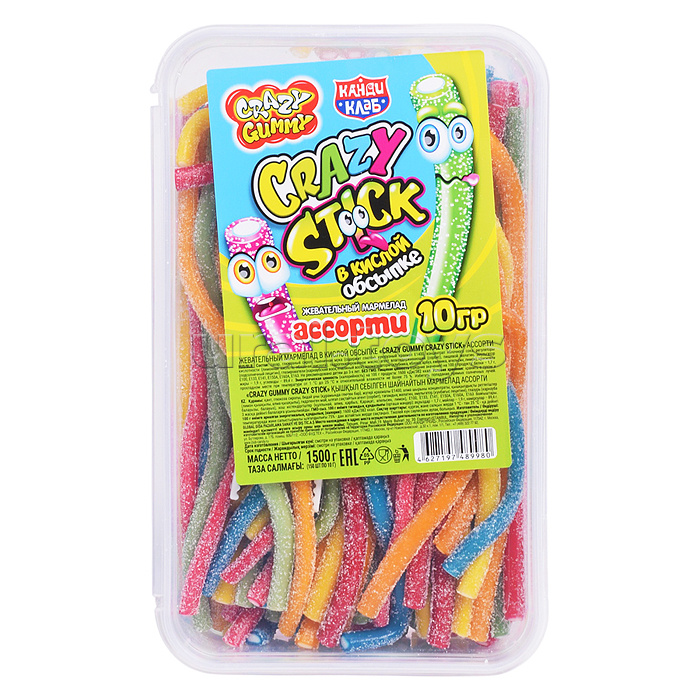 Жевательный мармелад в кислой обсыпке "Crazy gummy crazy stick" ассорти 10гр*150шт