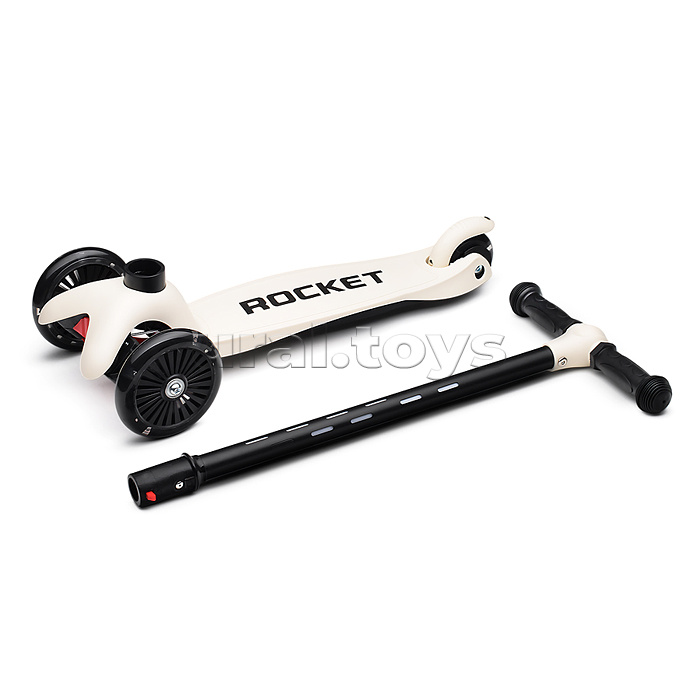 Самокат 3-х колесный ROCKET,колеса PU со светом, светящаяся стойка, ABEC 7, белый