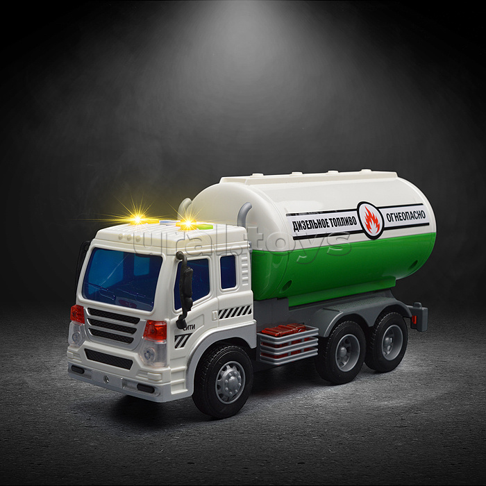 Автомобиль "Сити" с цистерной инерционный (со светом и звуком) (зелёный) (в коробке)
