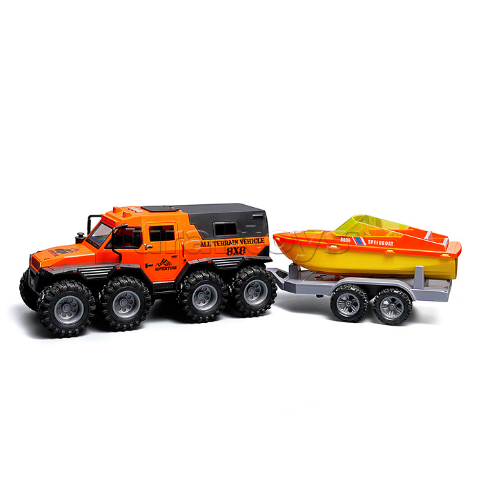 Машина "Король бездорожья" (свет, звук) с катером, в коробке