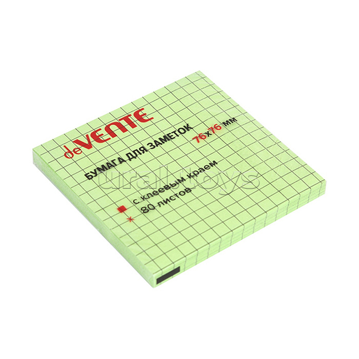 Клейкая бумага для заметок 76x76 мм, 80 листов, офсет 75 г/м², зеленая в клетку