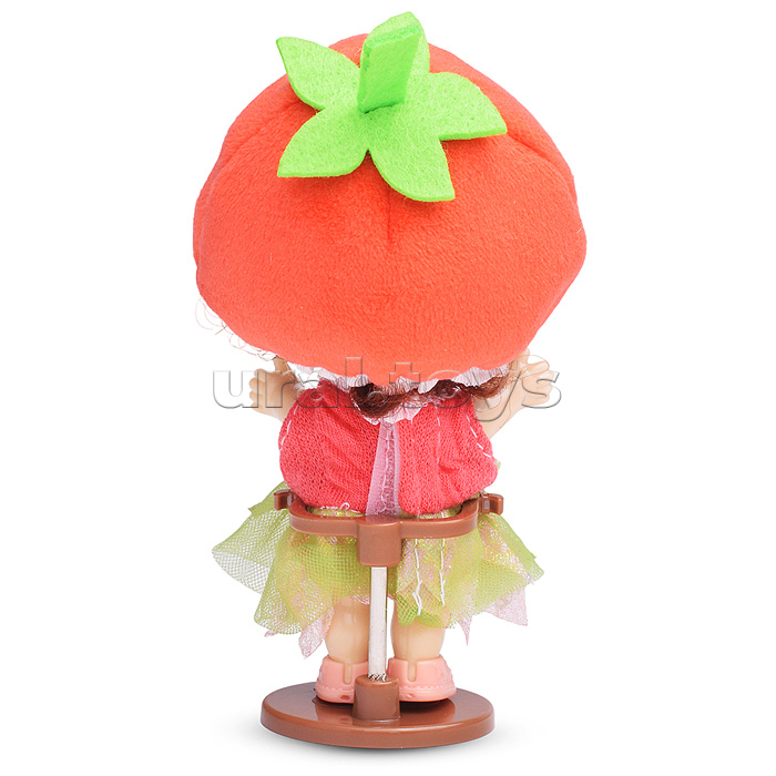 Виниловая кукла Baby Cute Flower с подставкой, 10 см "Клубника"