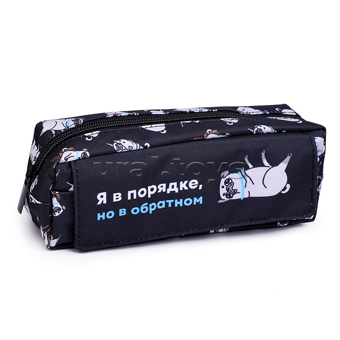 Пенал школьный "Мопс в порядке" без наполнения, 20х7х5 см, полиэстер