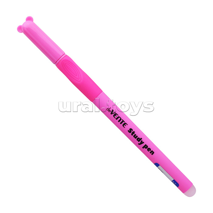 Ручка гелевая стираемая "Study Pen. School" d=0,7 мм, корпус ассорти 3 цвета с покрытием Velvet Touch, с эргономичным каучуковым держателем, с ластиком, колпачок с ушками, сменный стержень, индивидуальная маркировка, синяя