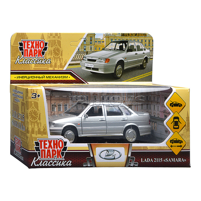 Машина металл Ваз-2115 "Самара" длина 12 см, двери, серебристо-серый