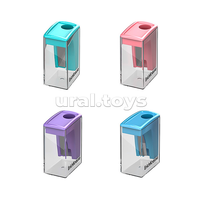 Точилка пластиковая ErichKrause City Mini, Pastel, с контейнером, ассорти