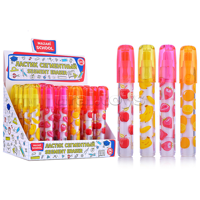 Ластик Fruits, сегментный, термопластичная резина, пластиковый корпус, ассорти 4 дизайна, картонная коробка Ластик Fruits, сегментный, термопластичная резина, пластиковый корпус, ассорти 4 дизайна, картонная коробка