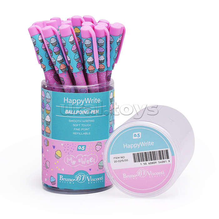 Ручка шариковая "HappyWrite. Мои сладости. Капкейки" 0.5 мм, синяя