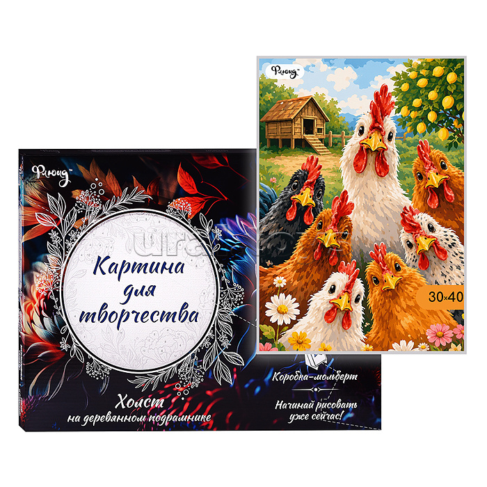 Картина по номерам 30х40 "Веселый курятник" (26 цветов)