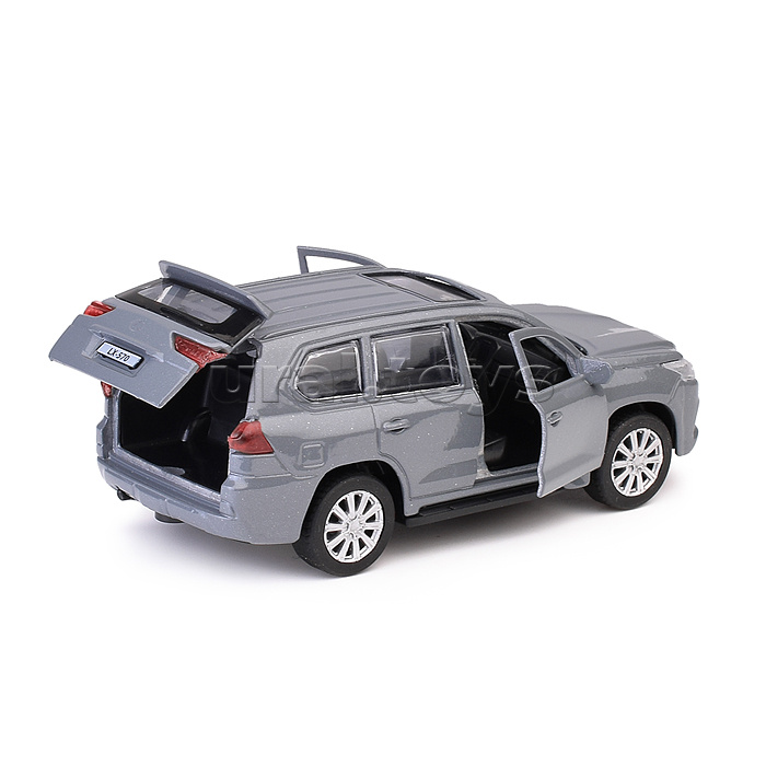 Машина металл Lexus LX-570 длина 12 см, двери, багаж, инерц, серый, коробке