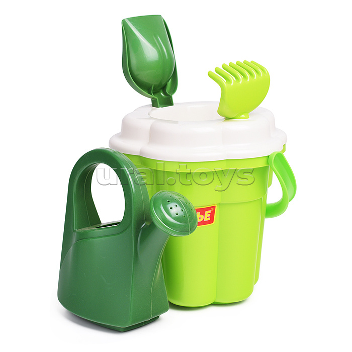 Набор №655 сафари: ведро-цветок большое, ситечко-цветок большое, лопатка №5, грабельки №5, лейка большая