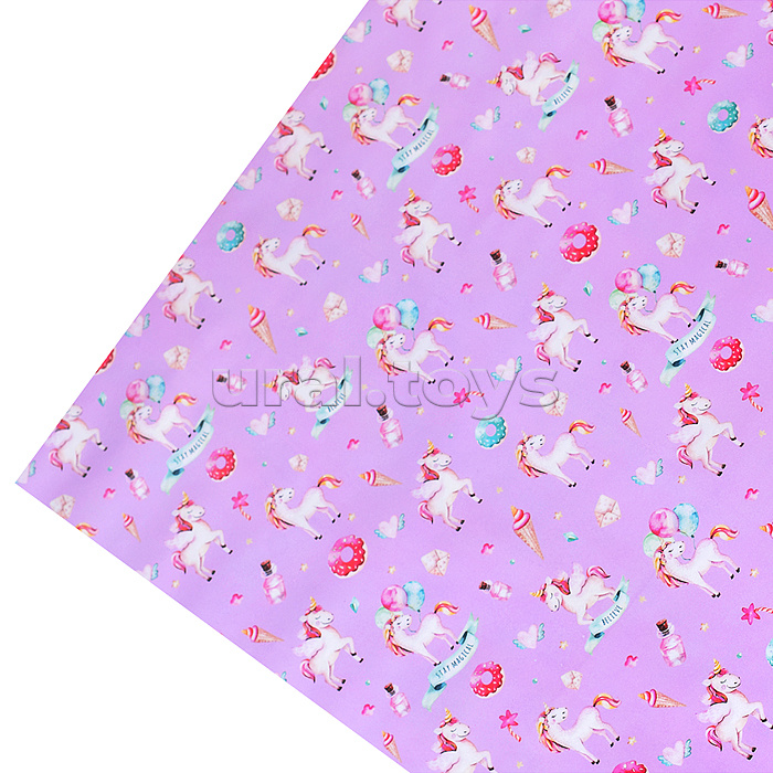 Упаковочная бумага глянц. 70*100см, "Единорожки", 80г/м2 Упаковочная бумага глянц. 70*100см, "Единорожки", 80г/м2