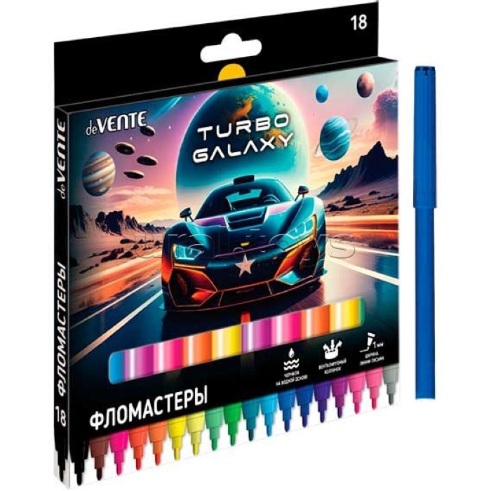 Фломастеры "Turbo Galaxy" 18 цветов с вентилируемым колпачком, в картонной коробке с подвесом