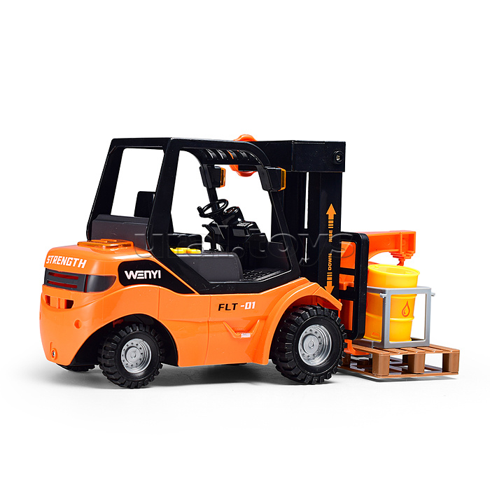 Погрузчик "Вилочный" с поддоном и бочками, 1:14 (свет, звук) в коробке