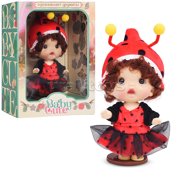 Виниловая кукла Baby Cute Flower с подставкой, 10 см "Божья Коровка"