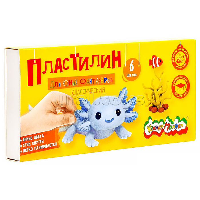 Пластилин классический 6 цв. "Для юных фантазеров" 90 г ассорти со стеком
