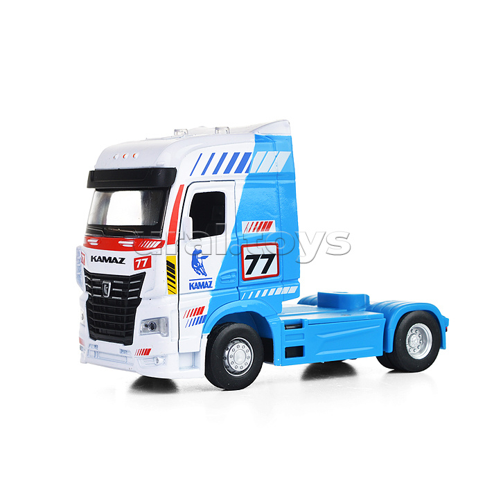 Машина металл Kamaz Тягач Спорт 14 см, (двери, синий) инерц, в коробке