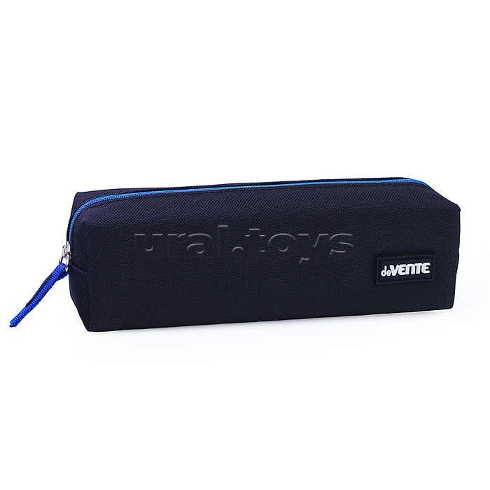 Пенал "Black" 21x6x4 см, прямоугольный для 30 предметов, текстильный, на молнии, с каучуковой аппликацией, черный с синим