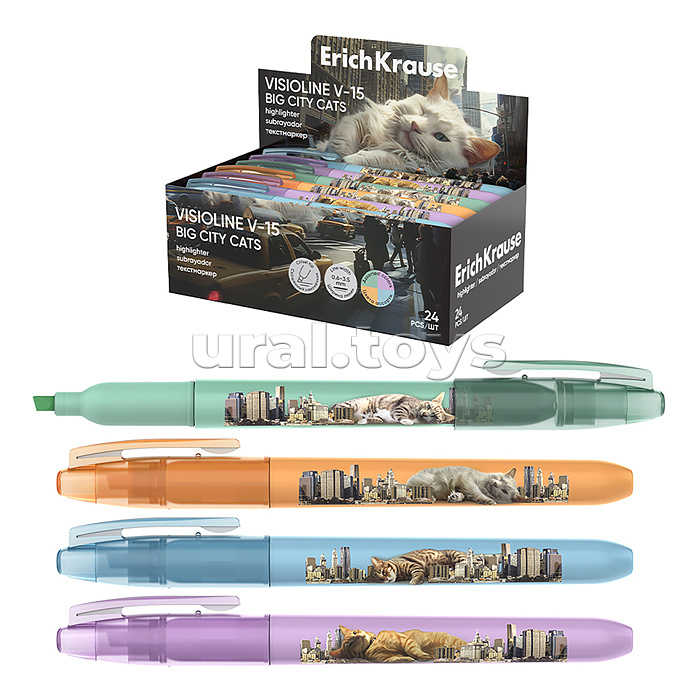 Текстмаркер Visioline V-15 Big City Cats, цвет чернил ассорти Текстмаркер Visioline V-15 Big City Cats, цвет чернил ассорти