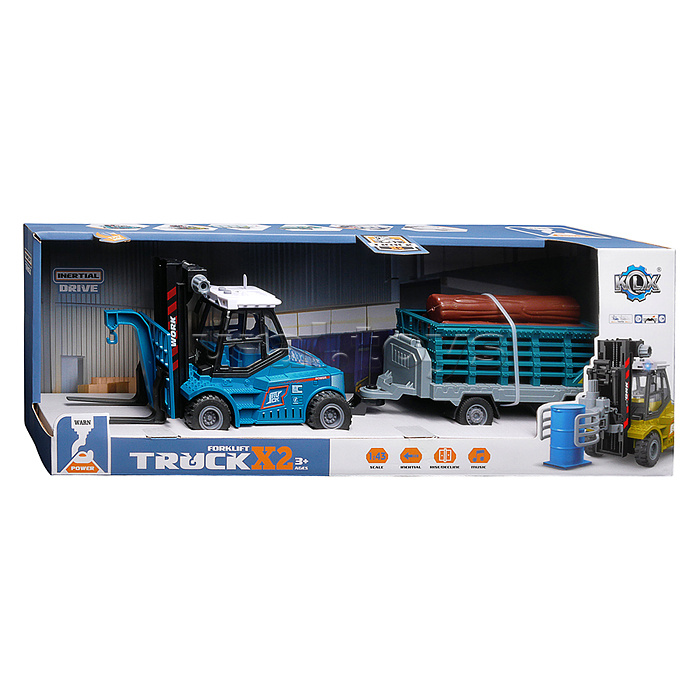 Машина "Вилочный погрузчик с прицепом" 1:43  (свет,звук) в коробке