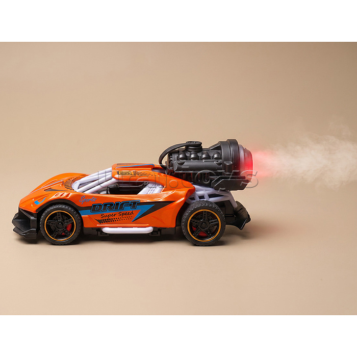 Гоночная машинка свет, звук с имитацией дыма, 1:32, Fast Racers, оранжевая