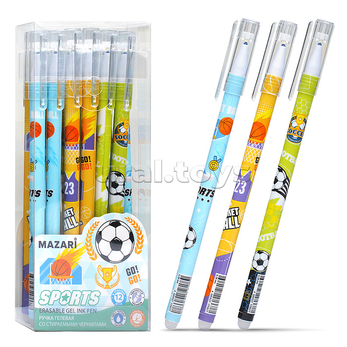 Ручка гелевая со стираемыми чернилами "Sports" синяя, игольчатый пиш. узел 0.38мм,