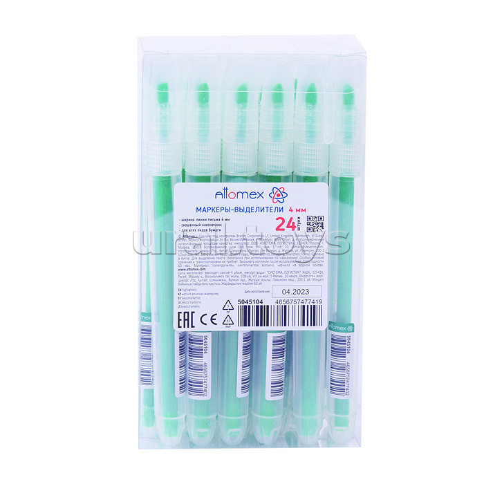 Маркер-выделитель "Attomex" круглый корпус с клипом, скошенный наконечник, ширина линии 1-4 мм, зеленый