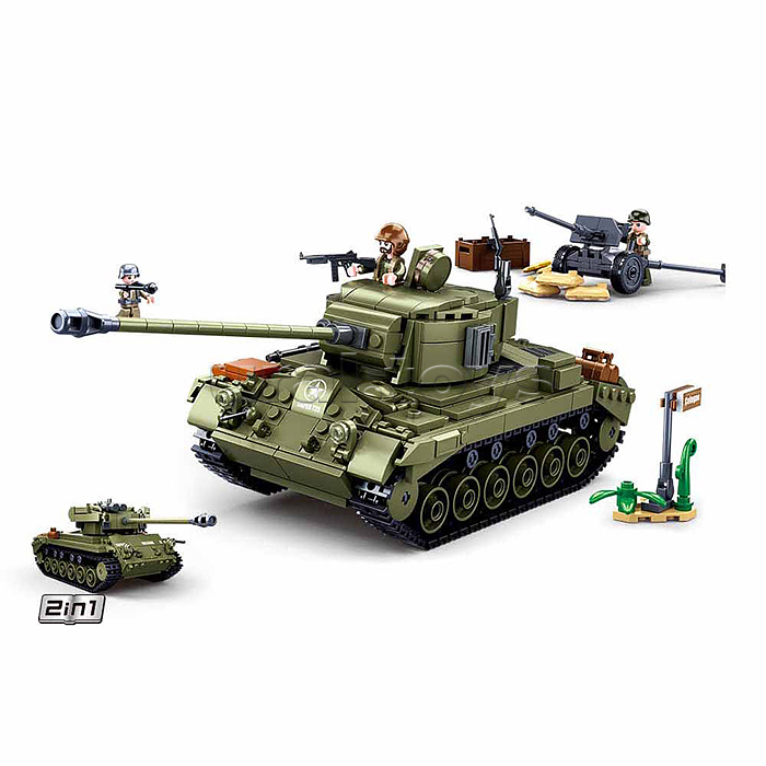 Конструктор "Американский средний танк с фигурками военных" (742 дет.) в коробке