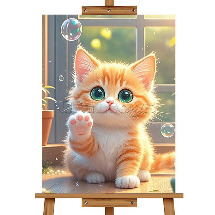Мозаика алмазная "Котёнок с мыльными пузырями" 20*30см.