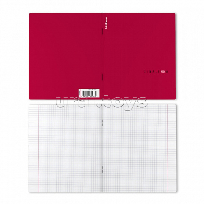 Тетрадь 48л. клетка "Simple Color" красный ламинация soft-touch+выборочный УФ-лак
