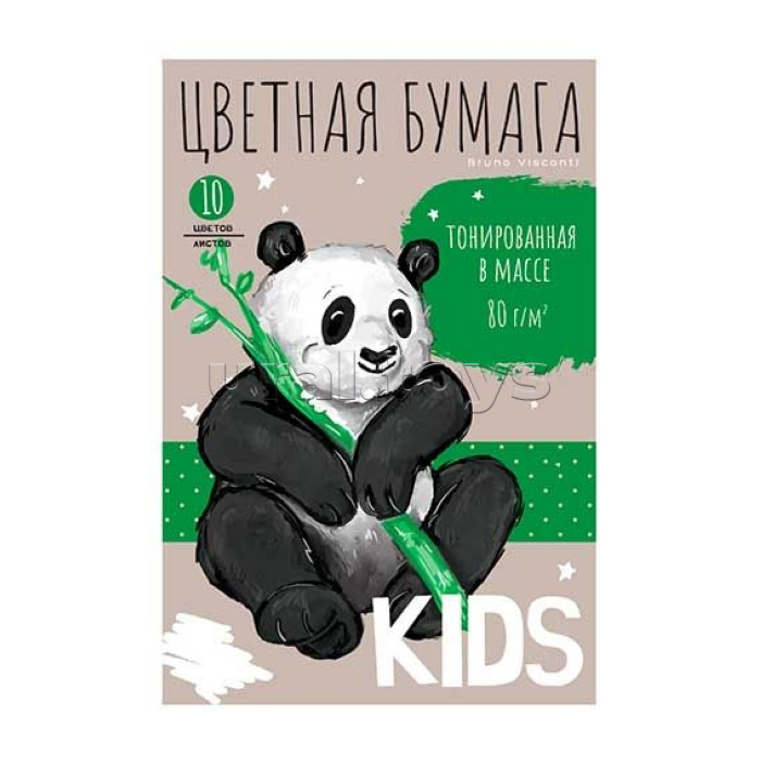 Бумага цветная 10 л. 10 цв. "Kids" А4 тонированная в массе
