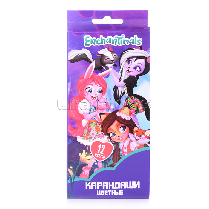 Карандаши цветные шестигранные пластиковые 12 цветов "Enchantimals", длина 177 мм.